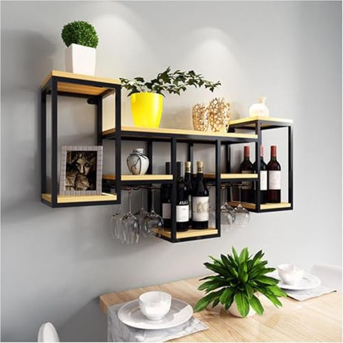 ININOSNP Stapelbares Weinregal An der Wand montiertes Weinregal aus Schmiedeeisen mit Glashalter und Ablage - Weinschrank for Aufhängen an der Wand