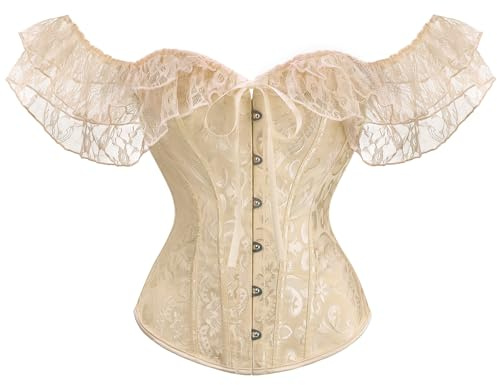 LEACOOLKEY Corsage Corset Top Bustiers pour Femme Pleine Poitrine Gothique Corsette Sculptant Bodyshaper Serre-Taille pour Halloween Carnaval XS-XXL, L