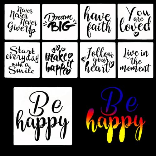 Inspirierende Worte Stencil Schablonen Zeichnen Set wiederverwendbare Schablone Stencil buchstaben Zeichen Schablonen Textilgestaltung für DIY Handwerk Malen auf Holz, Stein,Metall Möbeln