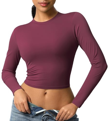JTSONN T-Shirt de Sport Femmes Manches Courtes Respirante Chemise Fonctionnelle Haut de Course Chemise Compression Col Rond Yoga Fitness Workout Gym Running Crop Top