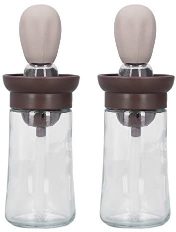 Cepillo de cocción para aceite y salsa Cepillos de aceite recipiente de aceite con dispensador de silicona Aceites de botella dispensadores con cepillo para cocineros salsa de (Brown)