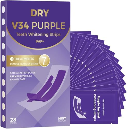 Purple Teeth Whitening Strips, 14 Packs 28 Pcs Teeth whitening Stickers, Effectively Remove Tooth Stain, 30 Minutes Fast Results, Easily and Quickly whiten Teeth, Suitable for Men and Women Daily use