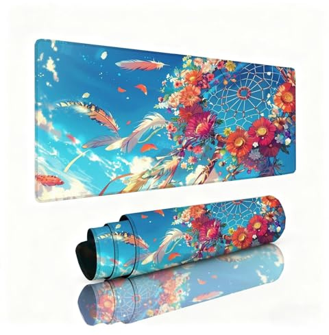 Alfombrilla Escritorio Crisantemo Alfombrilla Ratón Atrapasueños Tapete Escritorio 800x300x3mm, Almohadilla Raton Superficie Resistente a Salpicaduras, Desk Mat con Bordes Cosidos, Duraderos 0B-136