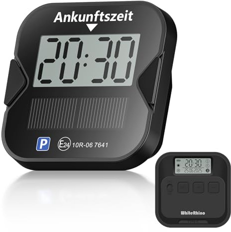 WhiteRhino Elektronische Parkscheibe,KBA Zugelassen,Digitale Parkscheibe mit E-Mark,Mit Zwei Displays,Automatische Parkzeiterkennung,Solar & Type-C,Auto Umstellung auf Sommerzeit,Autozubehör(1 Stücke)
