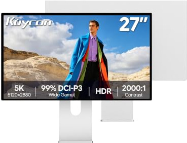 Kuycon G27P Monitor 27 pollici 5K 5120x2880, Minimalist con supporto | schermo 2000:1 IPS 600 nit 75Hz 10 bit 99% DCI-P3 USB-C 100W ricarica veloce AltMode DP per design video foto programmazione