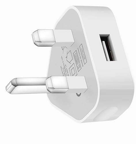 AMO® Charger Plug, UK 3 Pin Plug Charger, Compact Adapter Compatible with Samsung Galaxy Compatible with iOSiPhone iOSiPad Sony Tab HTC Windows Phone Tablet and Many more (White)