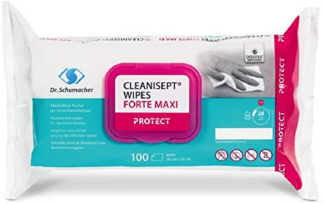 CLEANISEPT WIPES FORTE MAXI | Alkoholfreie Tücher zur Schnelldesinfektion | 100 Tüchern (20 x 22 cm)