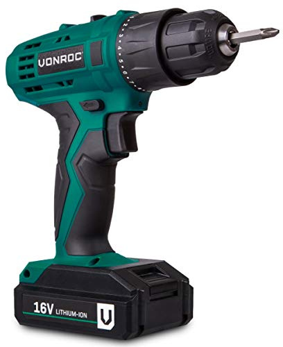 VONROC sladdlös borrmaskin – sladdlös borr 16 V, inkl. 1,5 Ah batteri, snabbladdare, 2 skruvbits och förvaringsväska