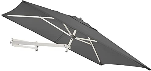 EASYSOL Parasol Mural en Aluminium, Rectangulaire 200 x 140 cm, Déporté inclinable avec Support Mural, pour Balcon ou Terrasse, Gris foncé
