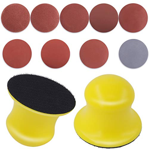 Swpeet 92Pcs 3 inch Sanding Disc with Round Hook and Loop Hand Sanding Block Hook Backing Plate for Sanders or Polishers - 10PCS Each of 80/100/ 180/600 /800/1000 /1200/2000 /3000