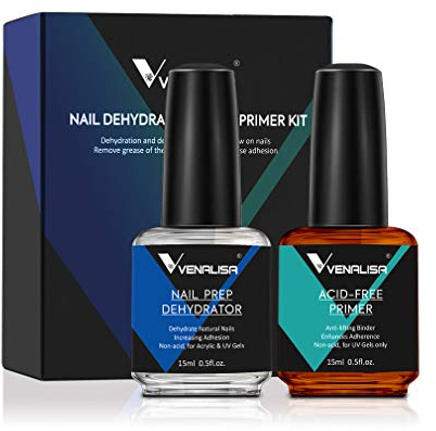 VENALISA 2 PCS 15ml Nail Art Salon Professional Nail Prep Dehydrator Air Dry No Acid Primer Enamel UV Gel Nail Polish Kit for DIY at Home Nail Care Kit