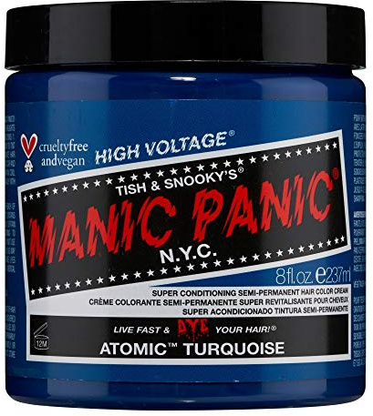 Tinte fantasía semipermanente para el pelo Manic Panic High Voltage MAXI CLASSIC 236 ml, color azul turquesa ATOMIC TURQUOISE,