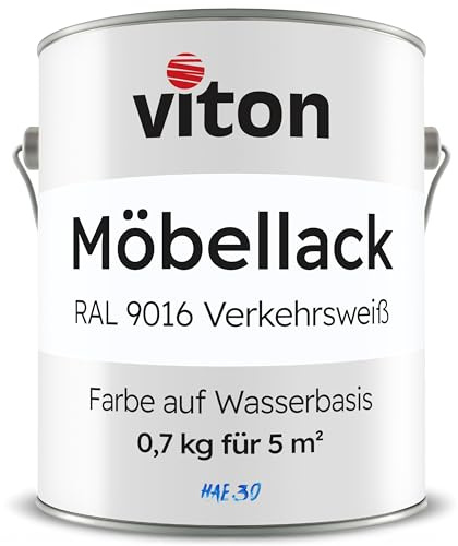 Viton Möbellack - 0,7 Kg (0,6 L) - Seidenmatt Weiss - Möbelfarbe auf Wasserbasis - RAL 9016 Verkehrsweiss