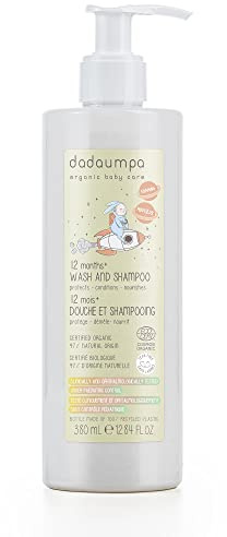 Dadaumpa babytvätt och schampo i 12+ månader, allt-i-ett-badrum, skonsam kroppstvätt och schampo, mandeloljerengöring, 380 ml