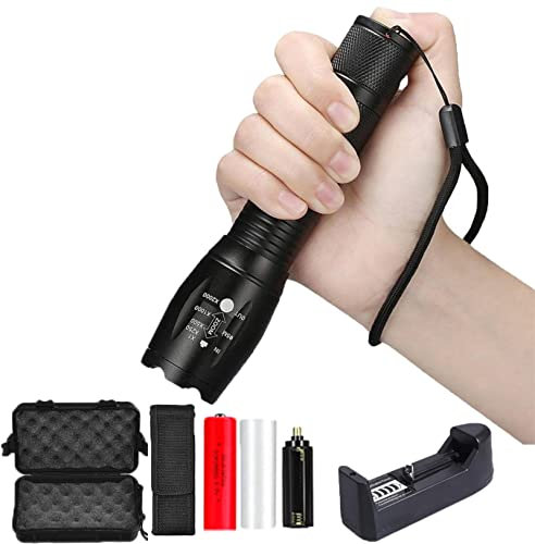 18meng Art LED Torch Set, 2000 Lumens Torches LED Super Bright, 3 Modes Zoomable IP65 Waterproof Tactical Rechargeable Torch Torches led Super Bright Rechargeable for Camping Hiking Emergency