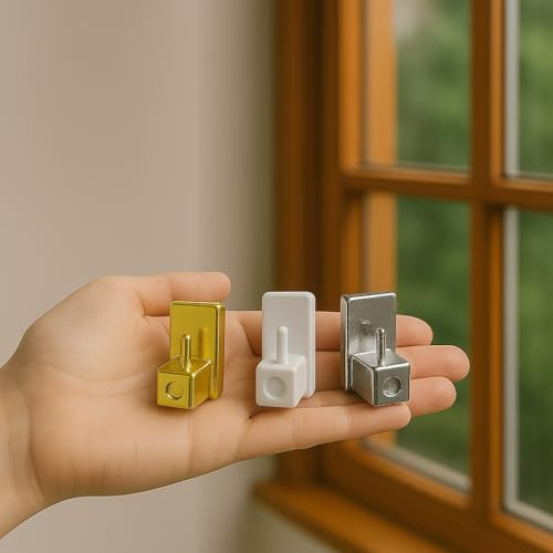 Byour3 - Set 4 Ganci Adesivi per Bastoni Astine Estensibili con Molla a Doppia Pressione Regolabili per Vetri Porte Finestre (Set 4 pz, Cromo)