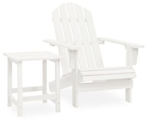 Catherinol Adirondack-Gartenstuhl mit Tisch, Adirondack Stuhl, Gartenliege, Sonnenliegen, Holzliegen, Adirondack-Stuhl, Ruhesessel, Deckchair, Gartensessel, Massivholz Tanne Weiß