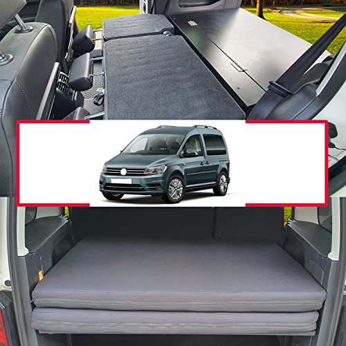 BREMER SITZBEZÜGE Multiflexboard klappbar& Klappmatratze kompatibel mit VW Caddy ab 2003-2022 Bettverlängerung Camping Zubehör Wohnmobilbett Camper Schlafauflage Höhe ca. 31cm Konsolen in Schwarz