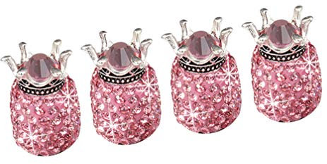 SEWACC 4 Pcs Ventilkappe Car Tire Ventilstammkappen Funkelnder Handgefertigter Kristall- Strass- Universal Reifenkappen (Pink)