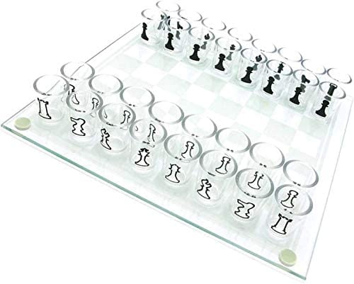 KRASS Glas-Schach-Set, Kristallklares Dame-Schuss-Trinkspiel-Set W/ 32 Bleifreies Glas (1,5 Zoll), Trinkspiel-Set Schach-Set Für Erwachsene – Glas-Spielbrett,35 X 35 cm,Collector88