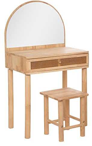 Atmosphera - Kinderfrisiertisch und -hocker - Gummibaumholz und Glas - Beige