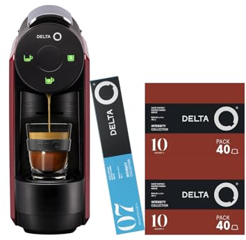 Delta Q | Cafetera Cápsulas MiniQool Rojo 19 Bares 0,6 L | Incluye 80 Cápsulas Intensidad 10 + 10 Descafeinado