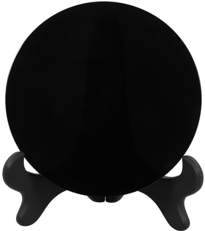 UPKOCH Black Obsidian Mirror with Stand Scrying Mirror for Divination and Meditation Desk Decor for Bedroom Living Room Office Bar Table Centerpiece 4.72 in