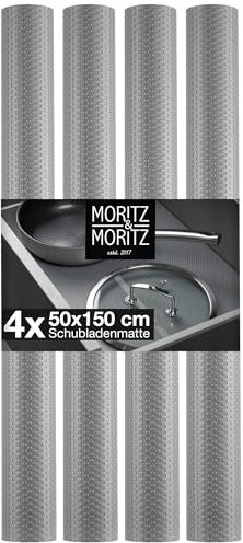 Moritz & Moritz 4x Kitchen Drawer Liners 50x150cm - Anti-Slip Liners for Drawers - As Shelf Liners or Drawer Mat - incl. 20 Board Labels
