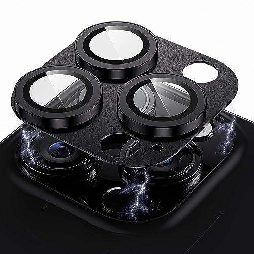 WSKEN for iPhone 14 Pro/iPhone 14 Pro Max Camera Lens Protector, Matte [Shatterproof Test] 9H Tempered Glass Camera Screen Protector Scratch Resistant Metal Ring Cover Accessories Black Titanium