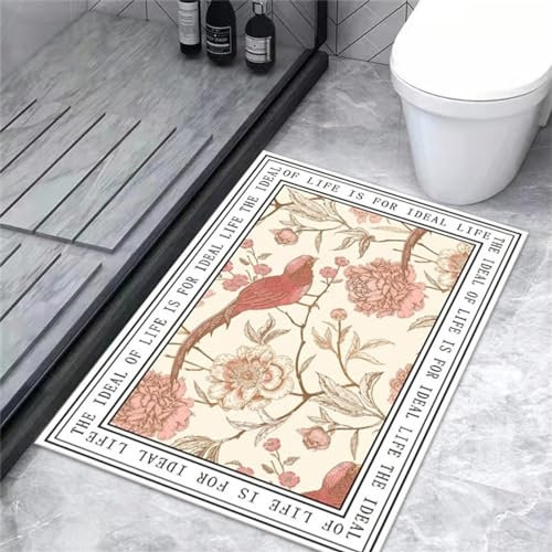 Absorbierender Badematte Badezimmerteppich Badteppich Badvorleger, Waschbarer Rutschfeste FußMatten, Super Absorbierende Schnelltrocknende Badematte füR Badewanne, Duschraum, KüChe 80x150cm, Vogel