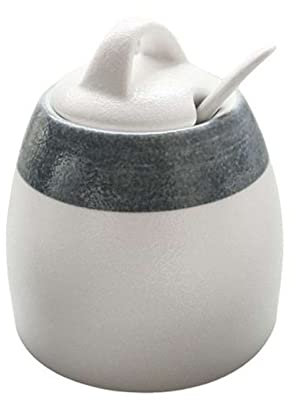 Azucarero de ceramica,recipientes para especias, Azucarero de cerámica con tapa y cuchara, azucarero blanco de granja, salero, caja de condimentos, tarros de especias, caja de especias de cerámica con