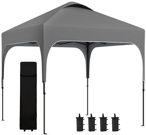 Outsunny Gartenlaube 2,5 x 2,5 m Pop-up-Faltbar Gartenzelt höhenverstellbar Oxford-Gewebe Anti-UV50+ Stahlgestell Stahlrahmen Tragetasche Wird mitgeliefert grau