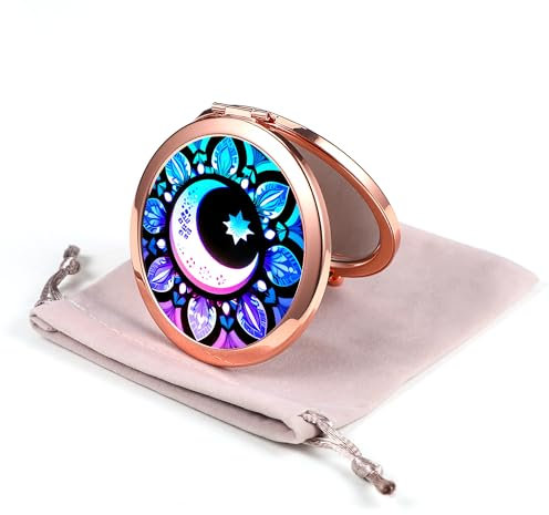 Dynippy Kompaktspiegel Roségold Schminkspiegel Faltbarer Mini Taschenspiegel Tragbarer Handspiegel Doppelseitig 2 x 1x Vergrößerung für Frau Mädchen Geschenk - Mond