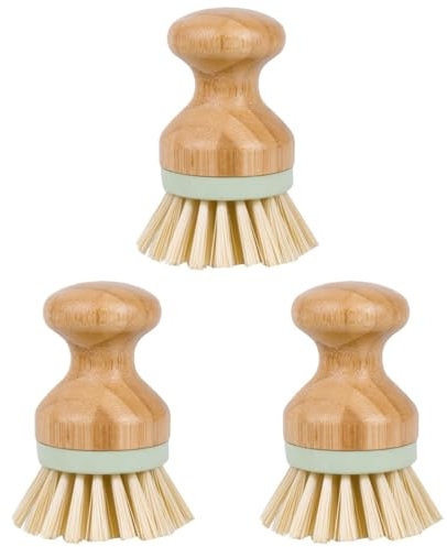 Didiseaon 3pcs Wood Pan Brush Dish Brush Non-Slip Handle for Kitchen and Restaurant Cleaning