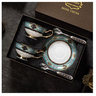 YUDIZWS Set di tazze da tè in porcellana con cucchiaio d'oro e confezione regalo, tazze da caffè da tè e piattini Set di 1 tazza da tè in porcellana Tazza da caffè,6pcs