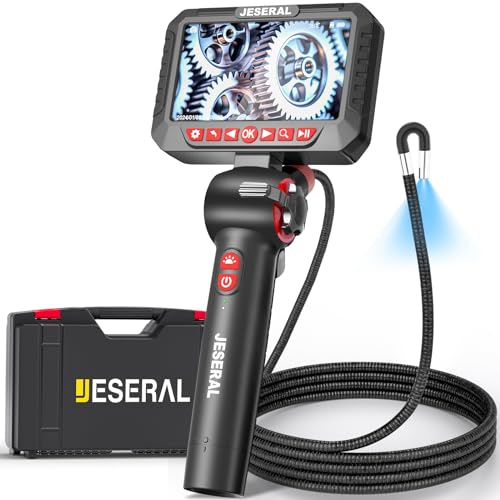 Articulating Borescope Camera - JESERAL 5 HD 1080P Inspection Camera Screen with 6 Led light, Endoscope Camera with 6.2mm Len IP67 Waterproof Probe, 3X Zoom Borescope Camera With Semi-Rigid 5FT Cable