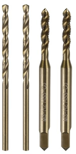 sourcing map Metric Tap & Drill Bit Set, 2pcs M3 x 0.5 Spiral Flute Thread Taps and 2pcs 2.5mm Twist Drill Bits, Roasted Yellow M35 HSS-CO Screw Tapping Threading Tools