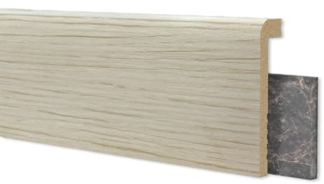 Battiscopa coprimarmo duropolimero effetto legno rovere sbiancato - Zoccolo da cucina 2000x100x25 mm - Battiscopa resistente agli urti (2 Pezzi da 1000x100x25 mm)