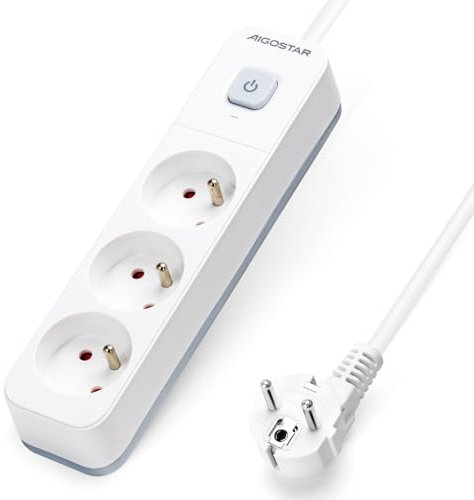 Aigostar Multiprises 3 Prises avec Interrupteur, Extension d'alimentation de 3 Mètre, Sécurité Enfant, Française, Blanc, 16A 250V
