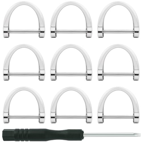 9 Stück 3/4 Zoll D-Ringe Karabiner Ring Metallringe Tasche Strap Haken Hufeisenförmige D-Ring Schlüsselanhänger mit Schraubbügel für Selbstgemachte Halsbänder, Geldbörsen-Ersatz Gurtbänder (Silber)