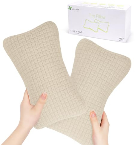 vocheer Kleine Kissen zum Schlafen, 28 x 17 cm, Mini-Reisekissen, 2 Stück | winzige Kissen für Nacken, Handgelenk, Lendenwirbelsäule und Knie, Haustierkissen, Baumwolle, Maschinenwaschbar, Dunkelbeige