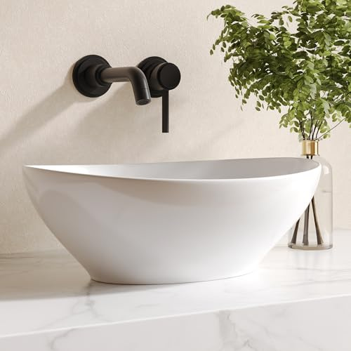 Vasque à Poser Salle de Bain DeerValley Vasque Ovale en Céramique Blanche en Forme d'œuf Moderne Au-dessus du Comptoir de Salle de Bain, Vasque en Porcelaine 400 * 330mm
