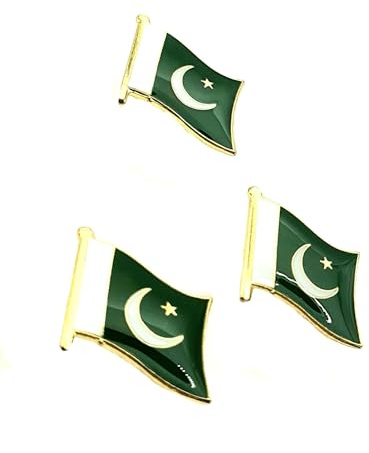Pakistan pakistansk metallemalj Asien Asiatisk landsflagga pin bricka paket med 3, En storlek, Metall