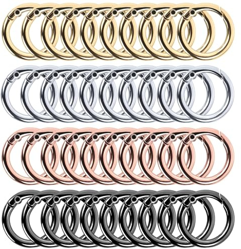 Pavlleen 40 Stück Runde Karabiner Schlüsselanhänger,Karabiner Rund,26 mm | Karabinerhaken Klein,Edelstahl Federverschluss,Spaltring Druckknopf Clip,für Schlüsselbund,Geldbörse