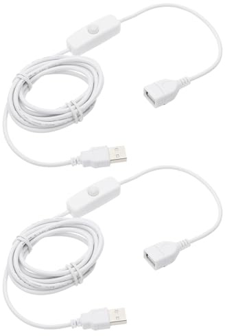 sourcing map Lot de 2 rallonges USB avec interrupteur marche/arrêt USB mâle vers femelle pour lampe de bureau, ventilateur, bande lumineuse LED, blanc, 2 m
