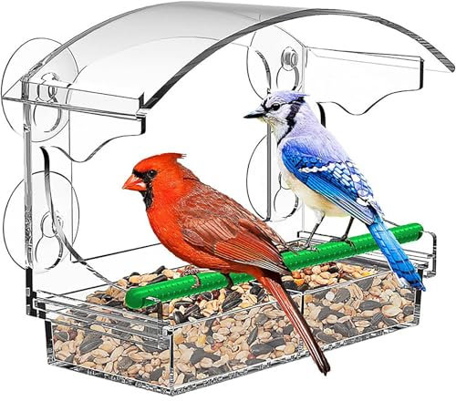 Window Bird Feeder, With Strong Suction Cups And Removable Seed Trays,Hanging Clear Bird Feeders For Blue Tits, Blackbirds Other Small Birds, As Bird Watching Gifts,Garden Decoration