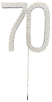 World Of Sparkles 70 Clear Crystal Diamante Rhinestone 70th Number Cake Topper 3.5cm Silver Cake Pick Decorative Topper Various Size Party Decor For Birthday & Anniversary Party Supplies