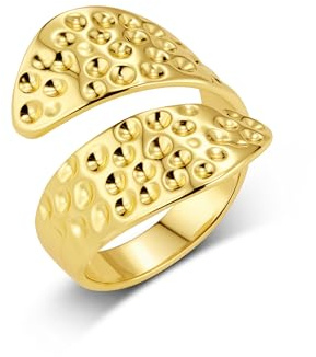 ALEXCRAFT 14K Vergoldet Gehämmerte Silber 925 Ringe für Damen Frauen Herren | Sterling Silber 925 Ringe Einfacher Verstellbare Offen Ring Breit Hammered Gehämmerte Träne Wassertropfen Umarmen Daumen Ring