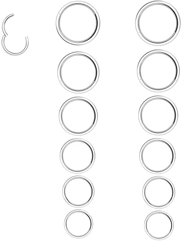 Syylqyr 12 Pcs 6-16mm Nose Piercing, Septum Ring, Silvery Helix Hoop, Thin Nose Ring Lightweight and Portable Simple Fashion Body Piercing Lip Rings Helix Earrings for Women Men