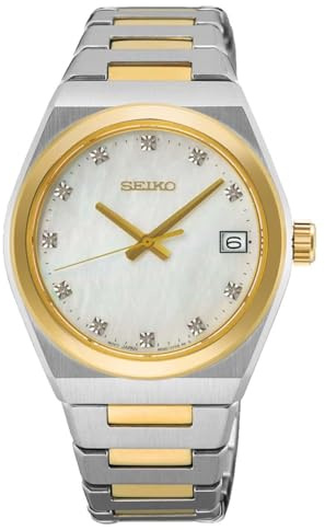 Seiko Klassik Armbanduhr für Damen in der Farbe Bicolor mit Armband aus Edelstahl, Wasserdichtigkeit: 10 bar, Gehäusedurchmesser: 34 mm, SUR604P1